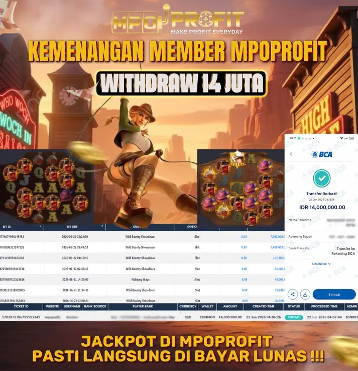 MPOPROFIT JACKPOT SLOT PG SOFT! KEMENANGAN MURNI DI (WILD BOUNTY SHOWDOWN TOTAL RP 14.000.000,- LUNAS)